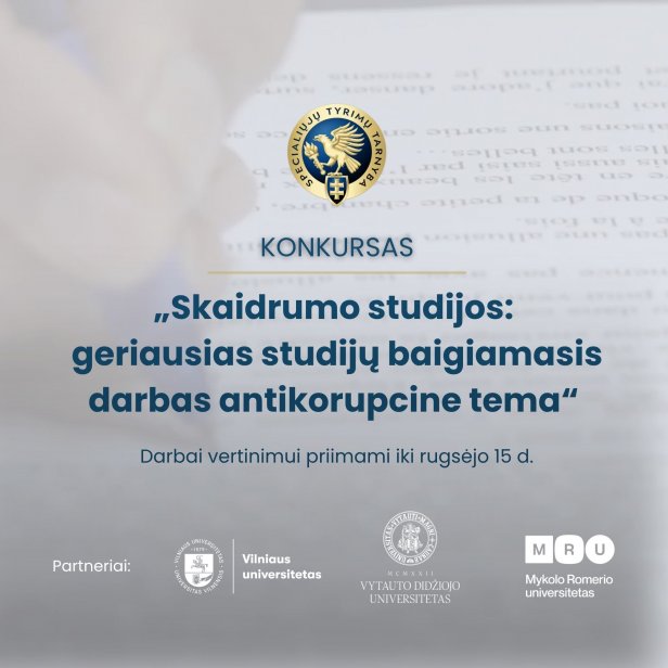 STT skelbia geriausių baigiamųjų darbų konkursą antikorupcine tema